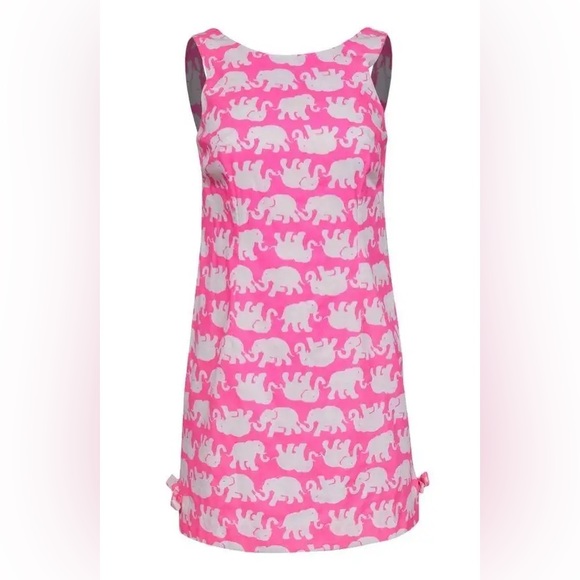 Lilly Pulitzer Hot Pink & White Elephant Print Sleeveless Sheath Dress Size 0. - Picture 1 of 15